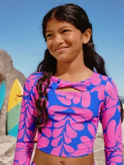 Blue/Pink Floral Print - Bikini met lange mouwen (3-16 jr)