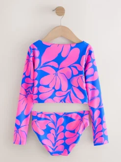 Blue/Pink Floral Print - Bikini met lange mouwen (3-16 jr)