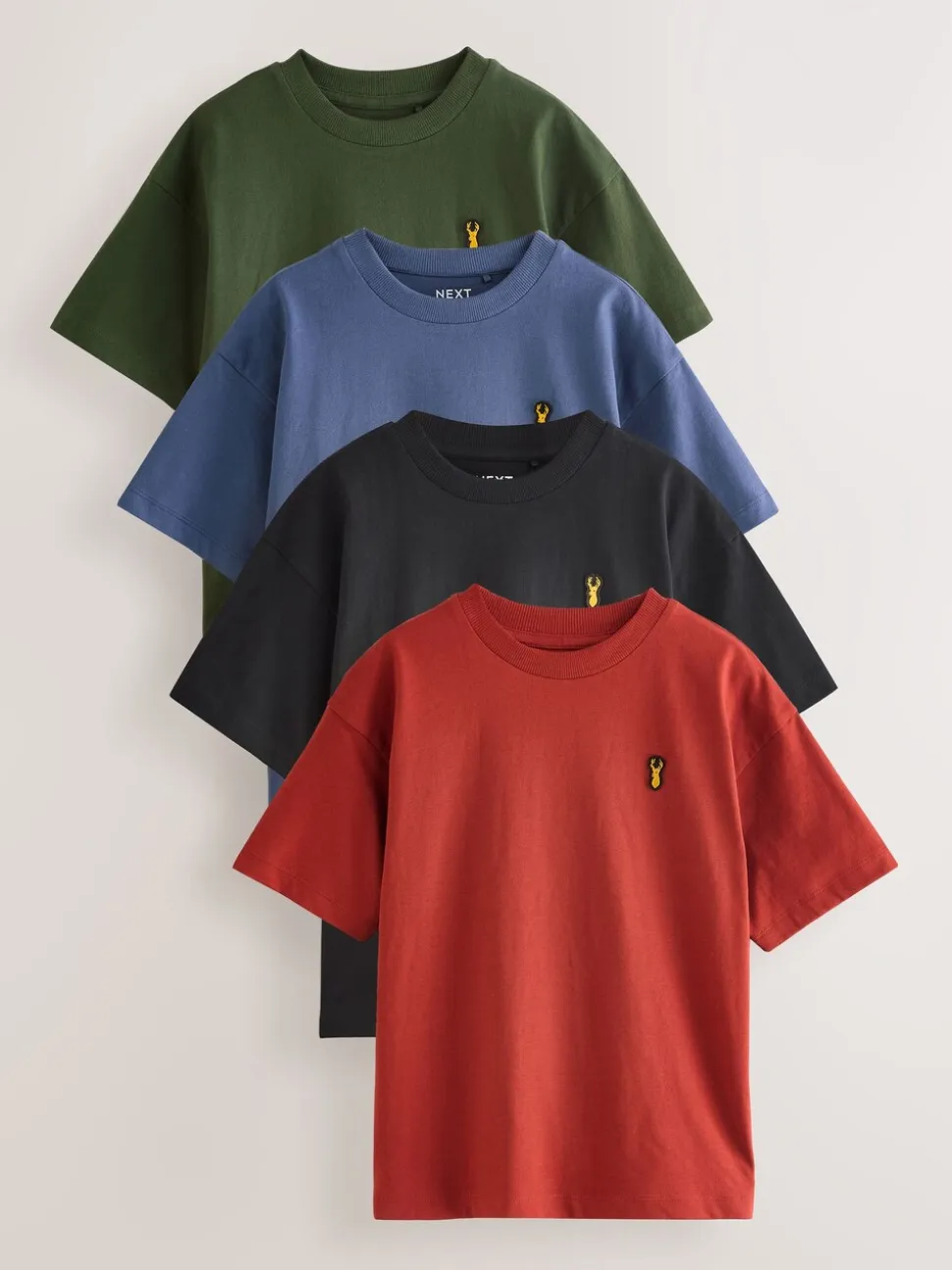 Blue/Rust/Khaki/Black - Verpakking van 4 ruimvallende T-shirts met korte mouwen (3-16jr)