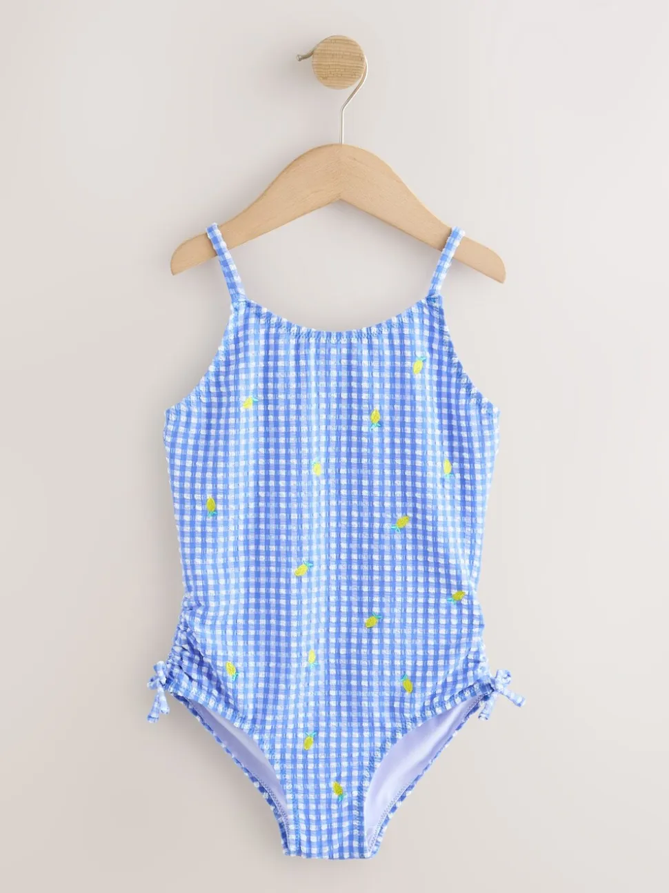 Blue/White Gingham Lemon - Strappy Ruched Swimsuit (3-16yrs)