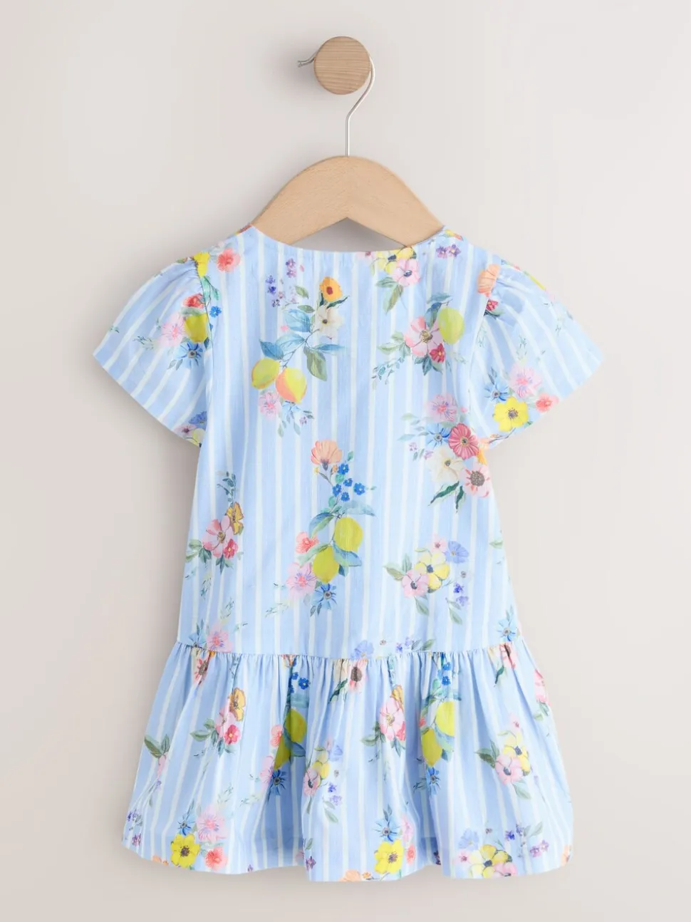 Blue/White Stripe Floral - Short Sleeve Cotton Dress (3mths-8yrs)