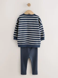 Blue/White Stripe/Car - Set van 2 sweatshirts en leggings (3mnd -7jr)