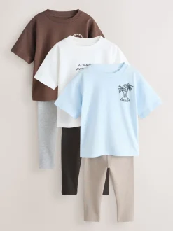 Blue/White/Brown - Short Sleeve Top and Leggings Set 3 Pack (3mths-7yrs)