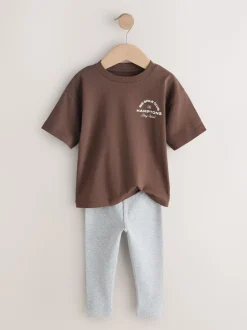 Blue/White/Brown - Short Sleeve Top and Leggings Set 3 Pack (3mths-7yrs)