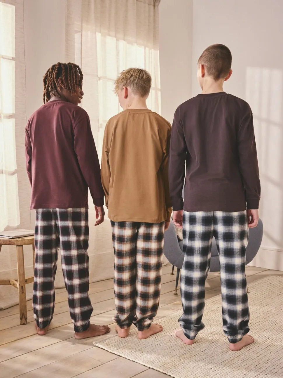 Bordeaux Rood/Bruin - Verpakking van 3 geweven geruite pyjama's (3-16 jr)