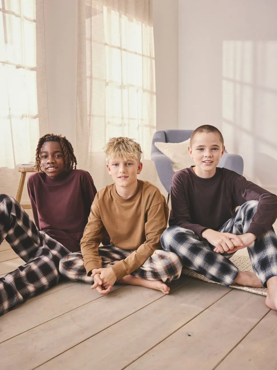 Bordeaux Rood/Bruin - Verpakking van 3 geweven geruite pyjama's (3-16 jr)
