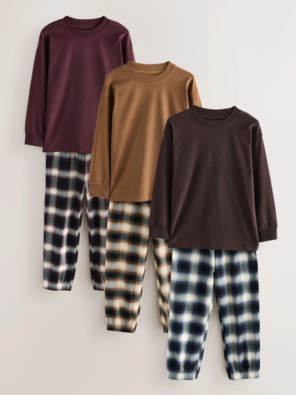 Bordeaux Rood/Bruin - Verpakking van 3 geweven geruite pyjama's (3-16 jr)