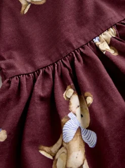 Bordeauxrode Teddybeer - Jurk met lange mouwen en kraag (3mnd-7jr)
