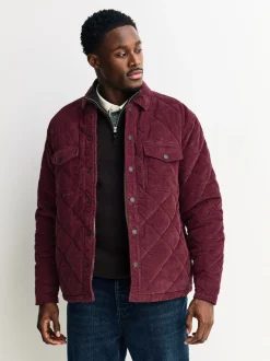 Bordeauxrood - Borg Lined Diamond Quilt Corduroy Shacket