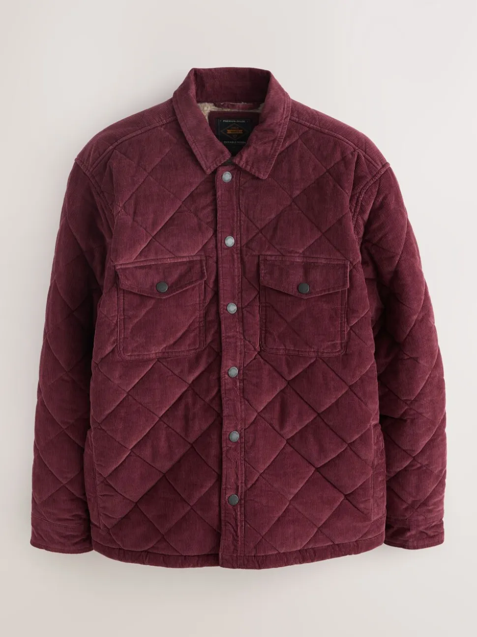 Bordeauxrood - Borg Lined Diamond Quilt Corduroy Shacket