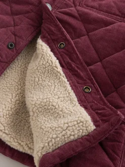 Bordeauxrood - Borg Lined Diamond Quilt Corduroy Shacket