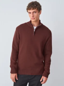 Bordeauxrood - Effen - Regular fit 100% katoenen premium trui met korte rits