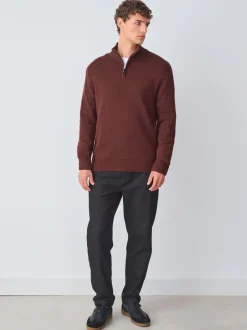 Bordeauxrood - Effen - Regular fit 100% katoenen premium trui met korte rits