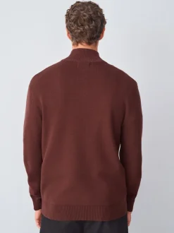 Bordeauxrood - Effen - Regular fit 100% katoenen premium trui met korte rits