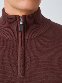 Bordeauxrood - Effen - Regular fit 100% katoenen premium trui met korte rits