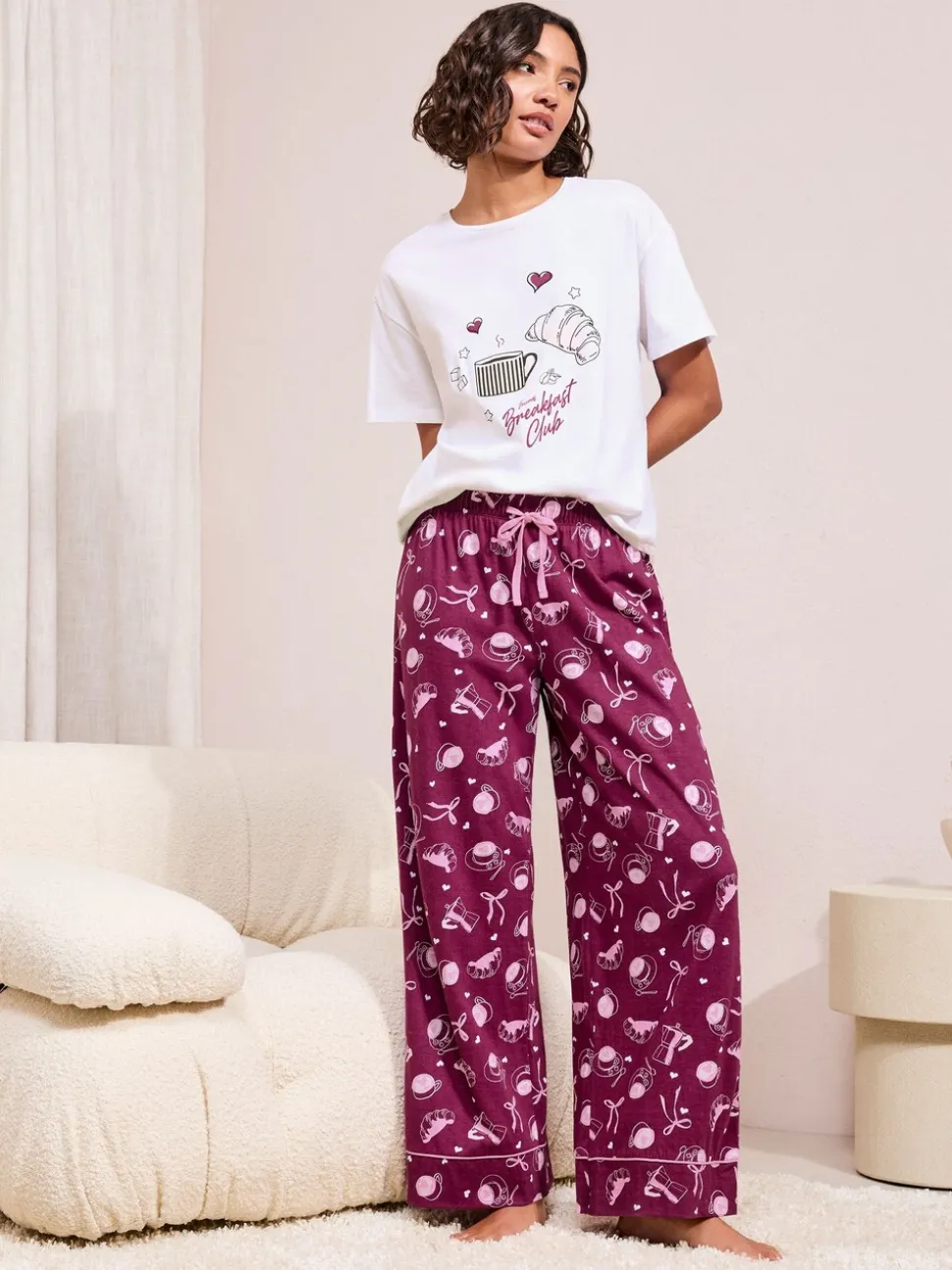 Bordeauxrood - Friends Like These Breakfast Club Short Sleeve Pyjamas