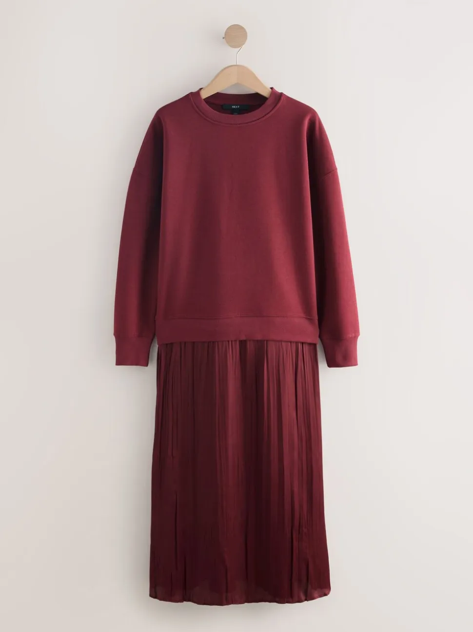 Bordeauxrood - 2-In-1 Sweatshirt met Satijnen Midi Rok