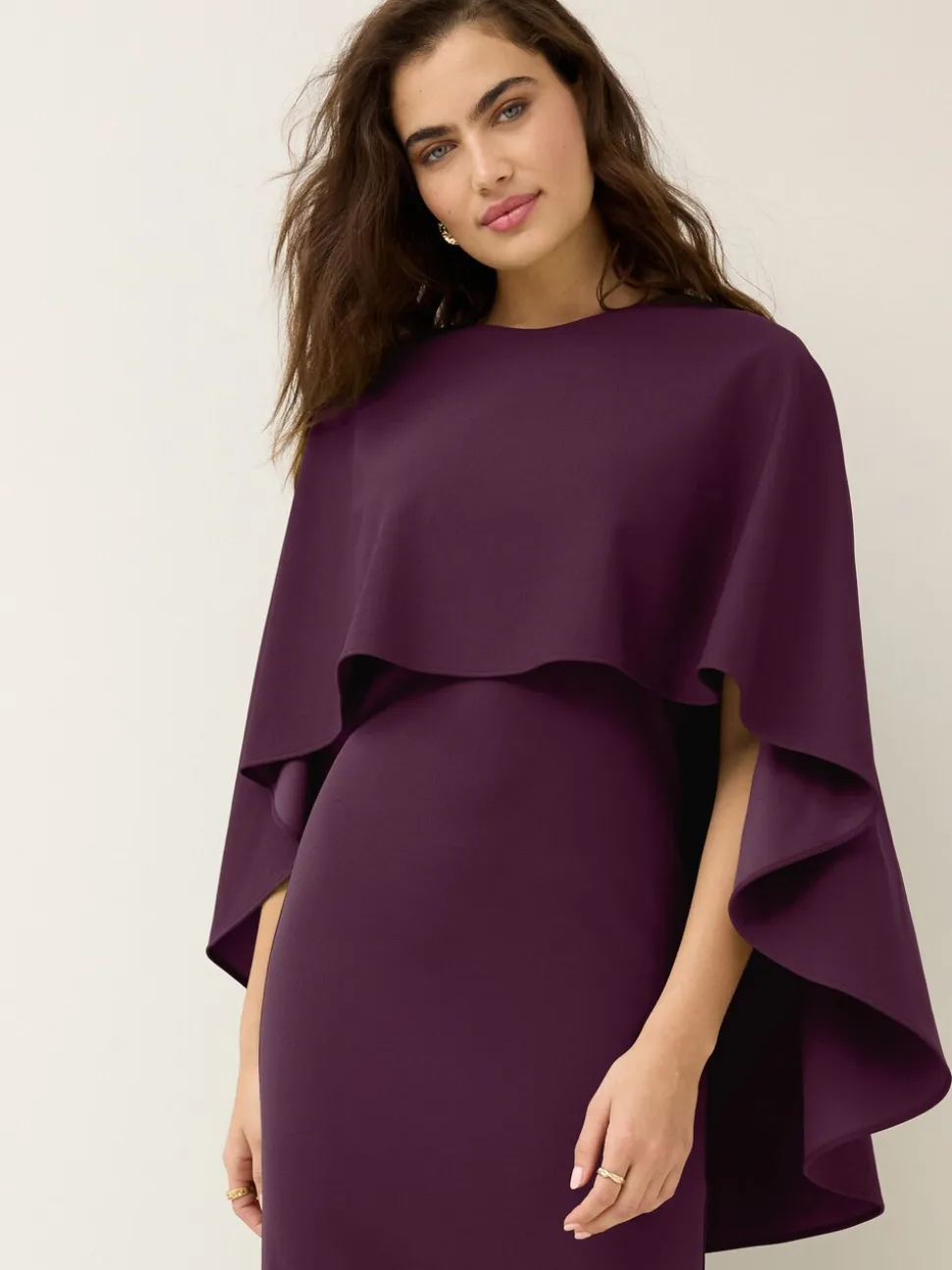 Bordeauxrood - Lange jurk met cape