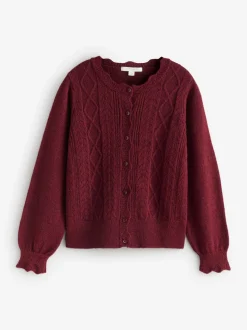 Bordeauxrood - Laura Ashley Pointelle Button Through Scallop Cardigan With A Touch Of Wool