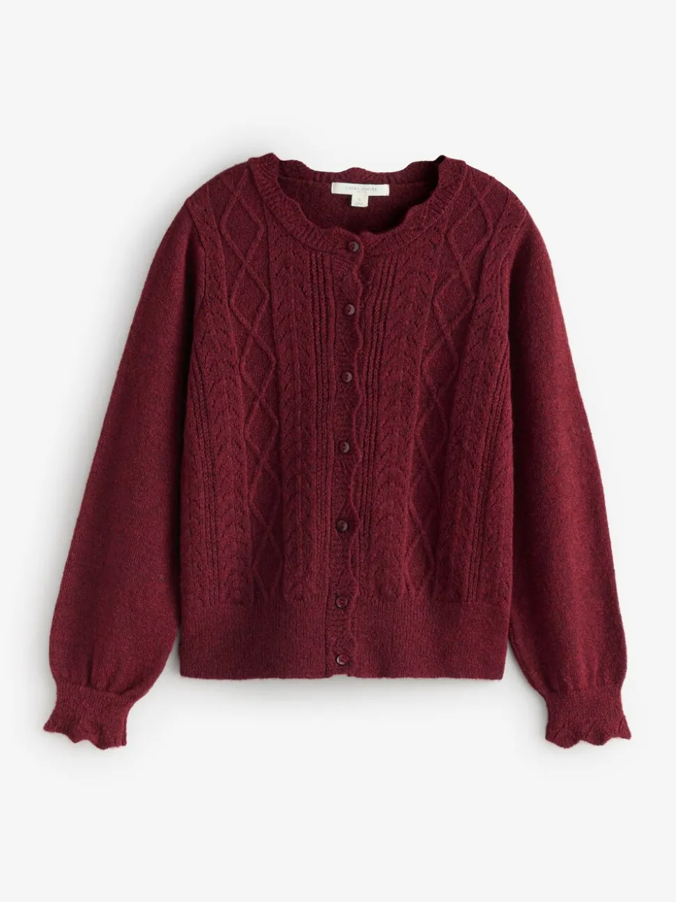 Bordeauxrood - Laura Ashley Pointelle Button Through Scallop Cardigan With A Touch Of Wool