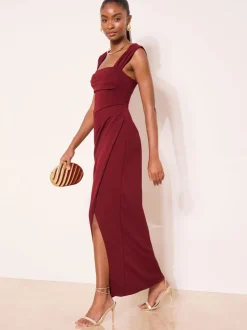 Bordeauxrood - Lipsy Square Neck Short Sleeve Ruched Maxi Dress