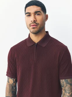 Bordeauxrood - Normale Pasvorm - Net jacquard poloshirt