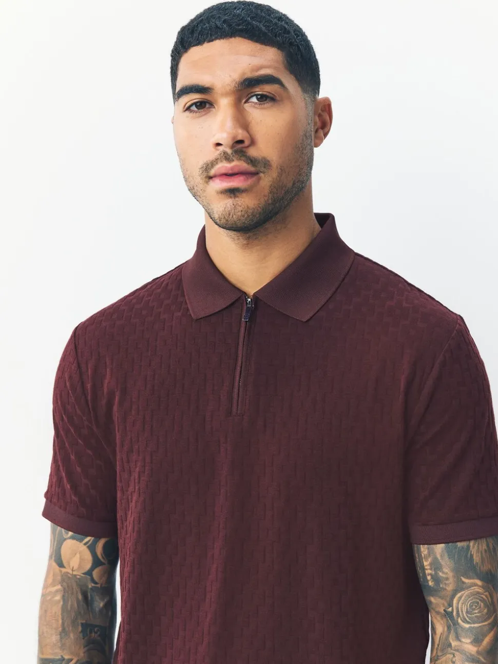 Bordeauxrood - Normale Pasvorm - Net jacquard poloshirt