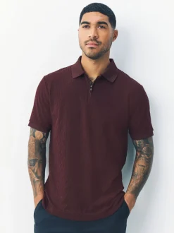 Bordeauxrood - Normale Pasvorm - Net jacquard poloshirt