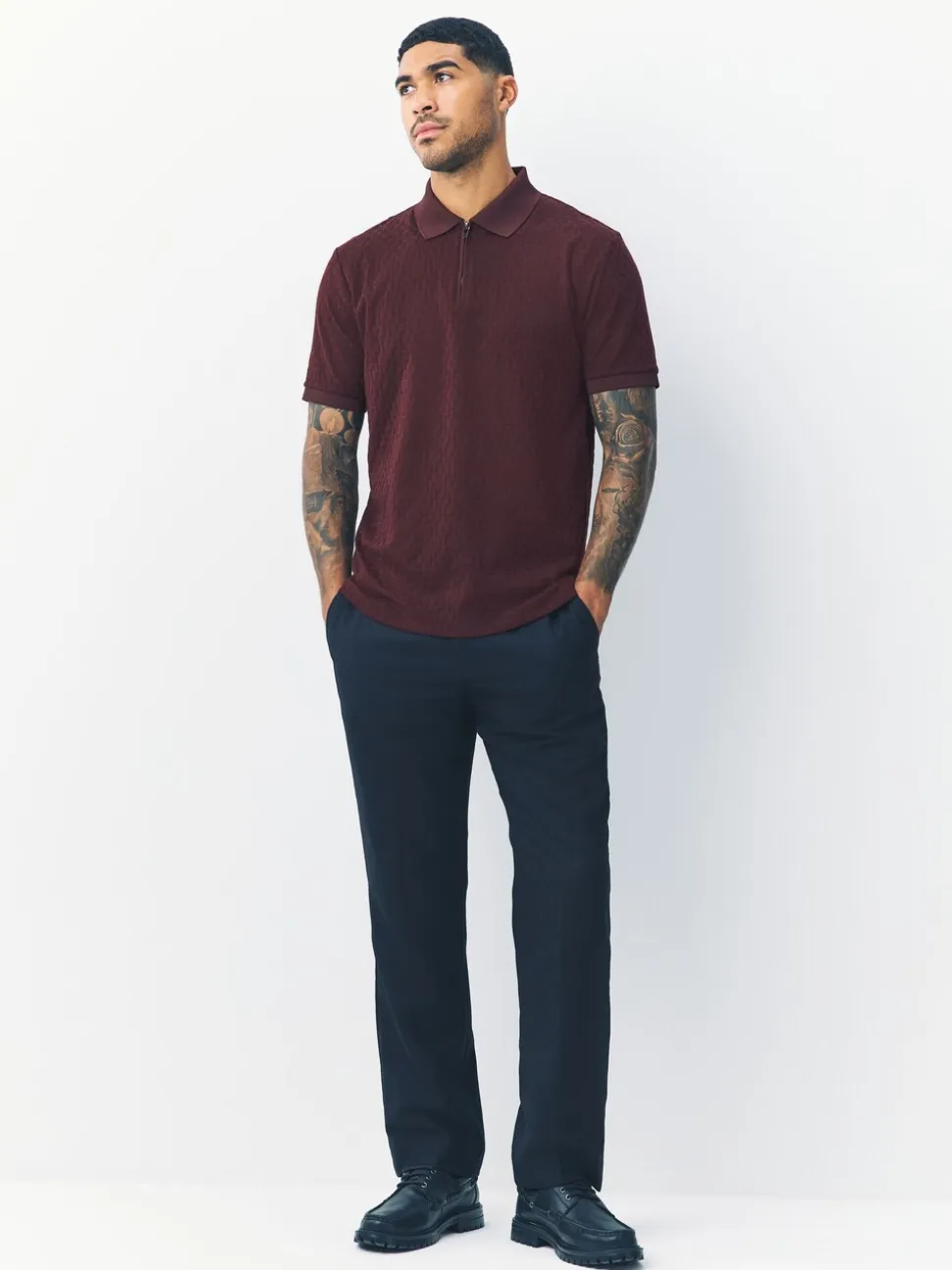 Bordeauxrood - Normale Pasvorm - Net jacquard poloshirt