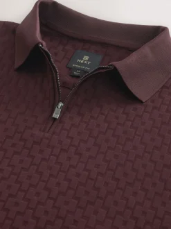 Bordeauxrood - Normale Pasvorm - Net jacquard poloshirt
