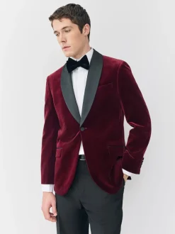 Bordeauxrood - Normale Pasvorm - Signature Pontoglio Italiaanse fluwelen blazer met sjaalkraag