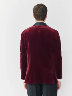 Bordeauxrood - Normale Pasvorm - Signature Pontoglio Italiaanse fluwelen blazer met sjaalkraag