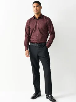 Bordeauxrood - Normale Pasvorm - Onderhoudsvriendelijk, getextureerd, slim fit overhemd met enkele manchet