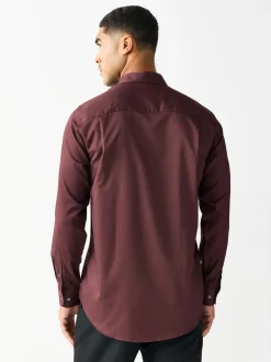 Bordeauxrood - Normale Pasvorm - Onderhoudsvriendelijk, getextureerd, slim fit overhemd met enkele manchet
