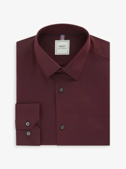 Bordeauxrood - Normale Pasvorm - Onderhoudsvriendelijk, getextureerd, slim fit overhemd met enkele manchet