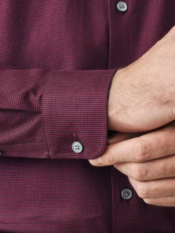 Bordeauxrood - Normale Pasvorm - Signature 100% katoenen overhemd met textuur