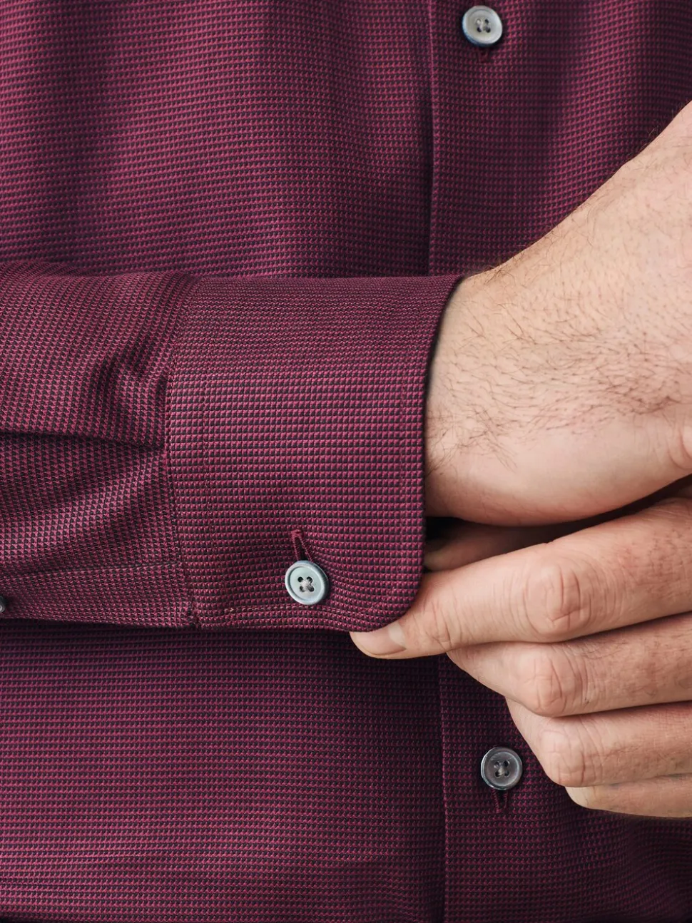 Bordeauxrood - Normale Pasvorm - Signature 100% katoenen overhemd met textuur