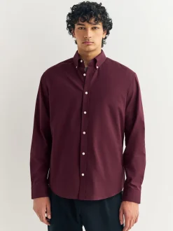 Bordeauxrood - Oxford-stretchoverhemd met lange mouwen