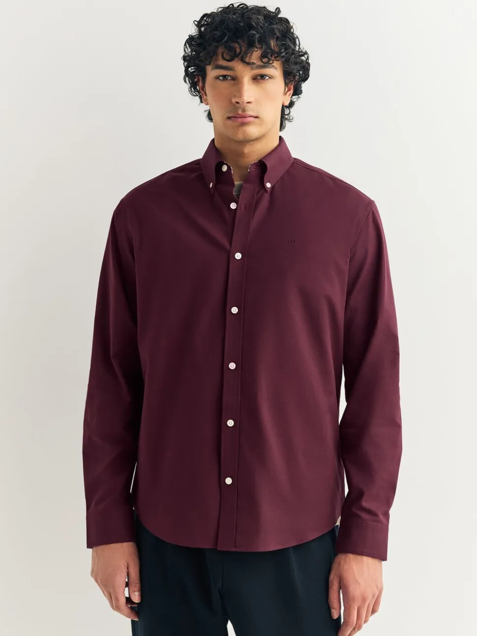 Bordeauxrood - Oxford-stretchoverhemd met lange mouwen