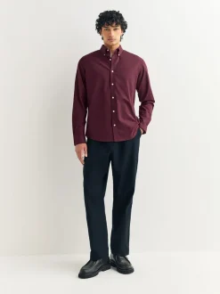 Bordeauxrood - Oxford-stretchoverhemd met lange mouwen