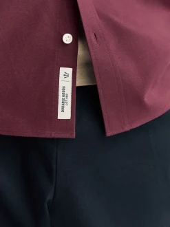 Bordeauxrood - Oxford-stretchoverhemd met lange mouwen