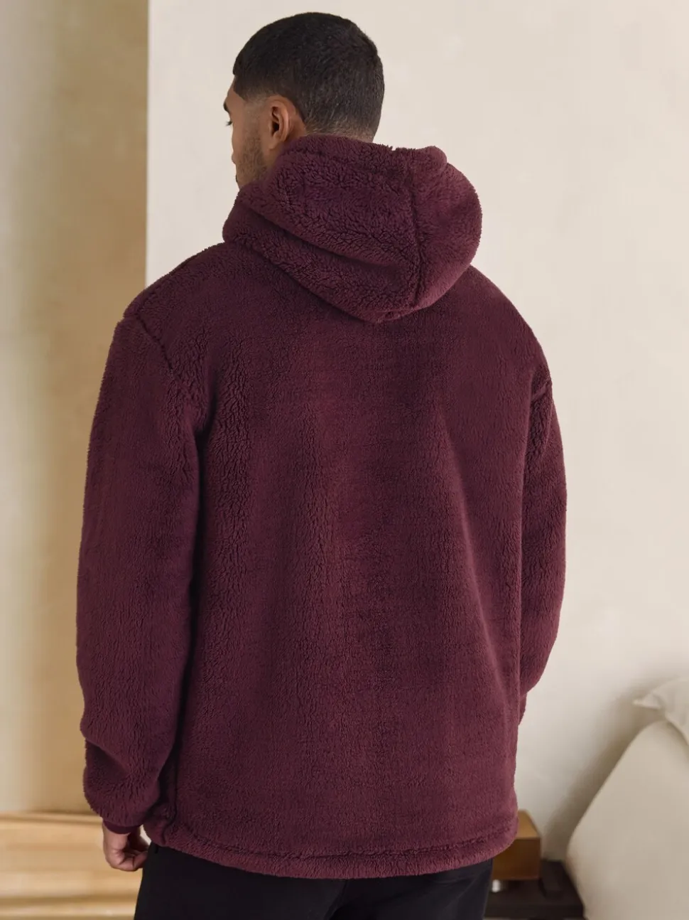 Bordeauxrood - Pullover hoodie van borg