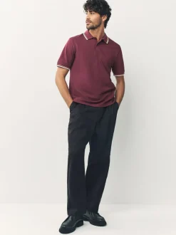 Bordeauxrood - Regular fit poloshirt met korte mouwen en contrasterende randen