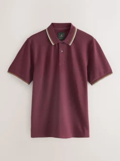 Bordeauxrood - Regular fit poloshirt met korte mouwen en contrasterende randen