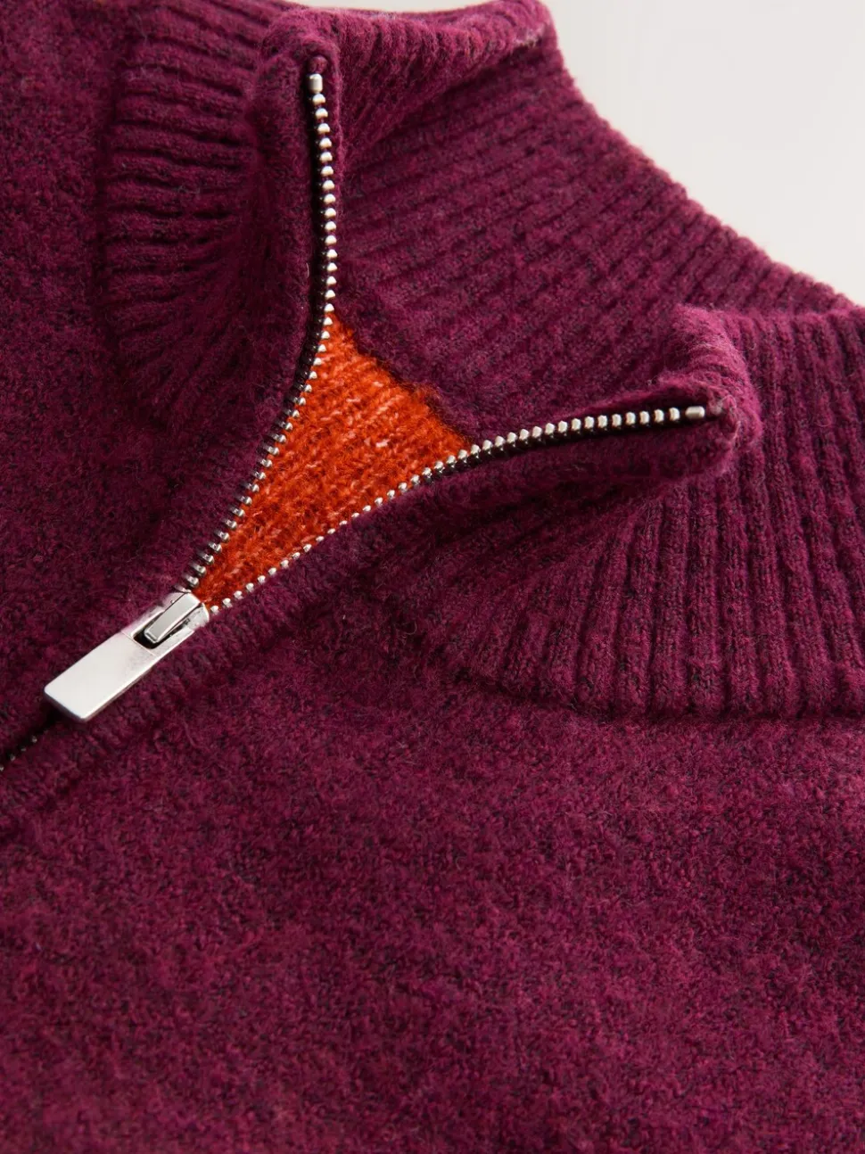 Bordeauxrood - Regular Fit Fairisle Pattern Chest Block Zip Neck Jumper