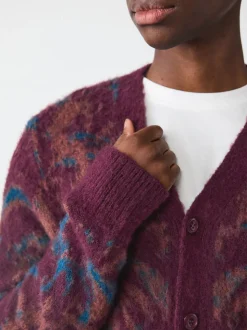 Bordeauxrood - Relaxed Fit Floral Pattern Cardigan