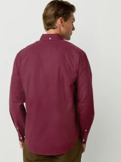 Bordeauxrood - Slim Fit - Oxford-hemd met lange mouwen