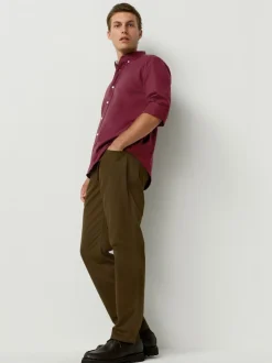 Bordeauxrood - Slim Fit - Oxford-hemd met lange mouwen