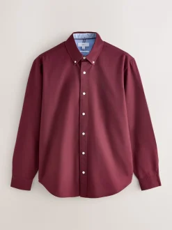 Bordeauxrood - Slim Fit - Oxford-hemd met lange mouwen