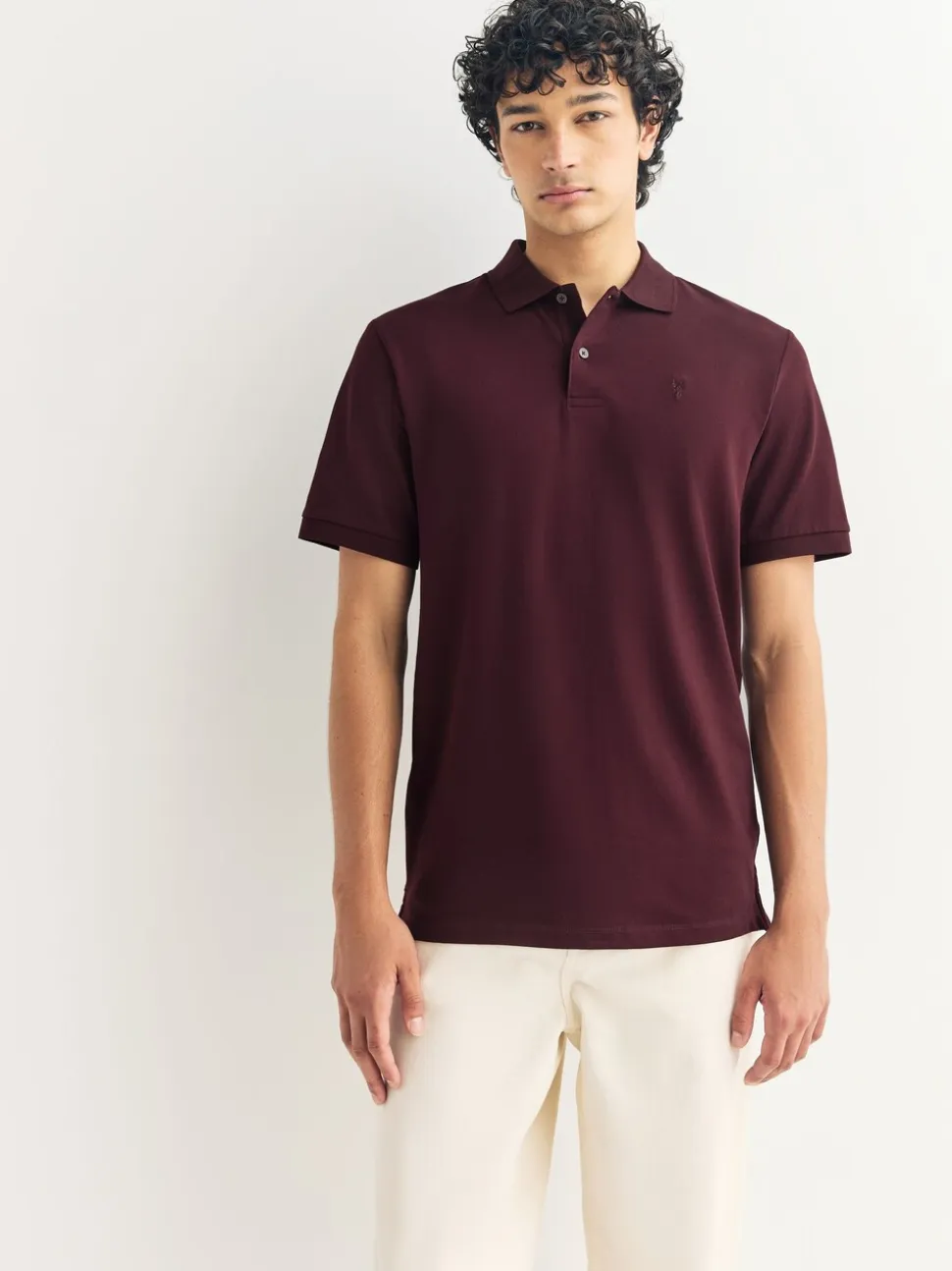 Bordeauxrood - Slim Fit - Piqué poloshirt met korte mouwen